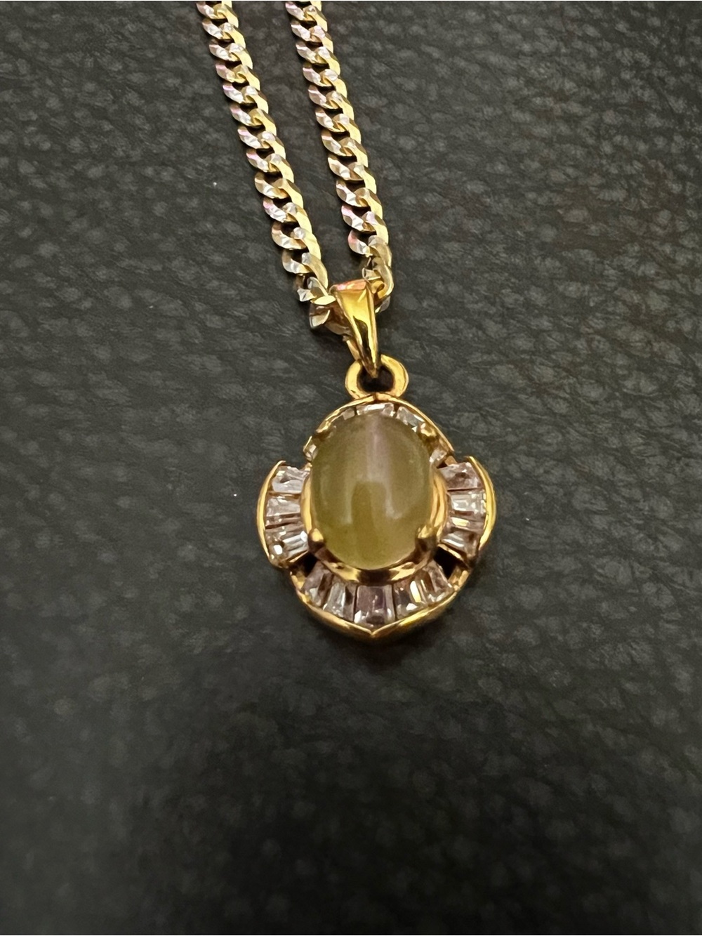 Gold-Tone Olive Green Cabochon Pendant Necklace - Women Jewelry
